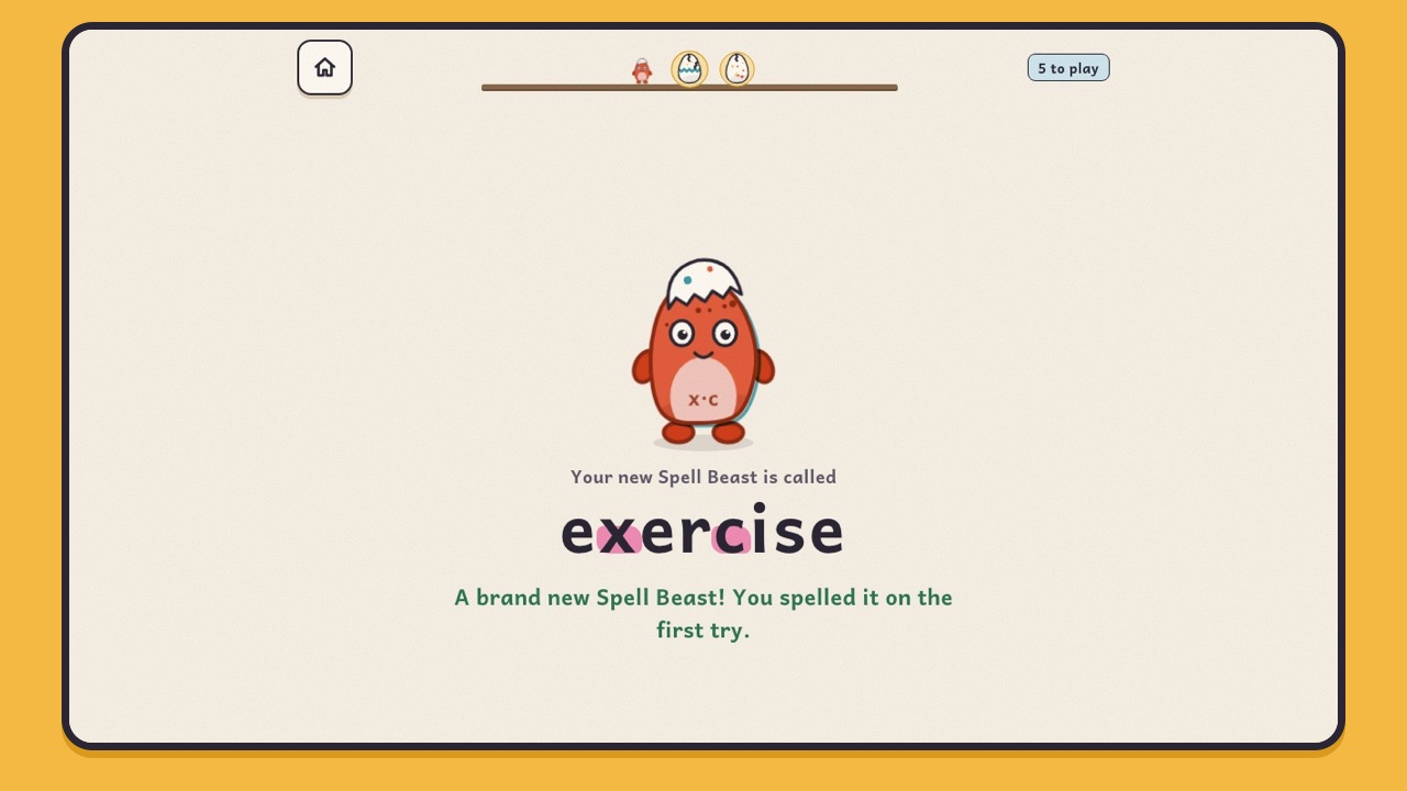 A new Spell Beast, hatched from the word exercise